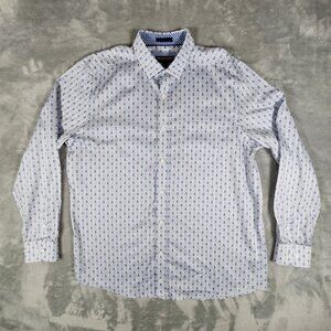 Johnston Murphy Skull Sword Shirt Large Blue Flip Cuff Button Down Cruise Pirate